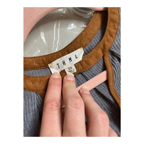 THML gray brown ribbed knit sleeveless v-neck a line dress XS - Picture 3 of 5